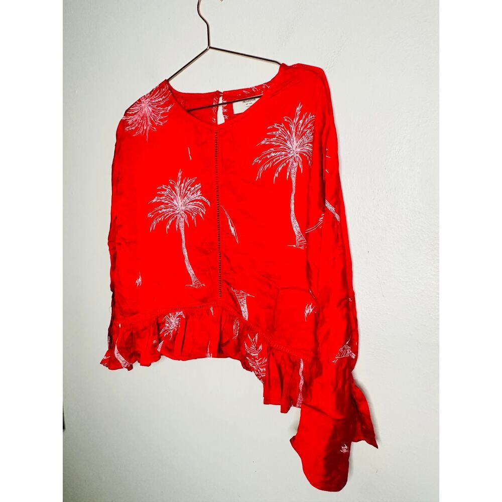 ONE TEASPOON Red Antig Bonnie White Palm Long Sleeve Top NWT Size Small
